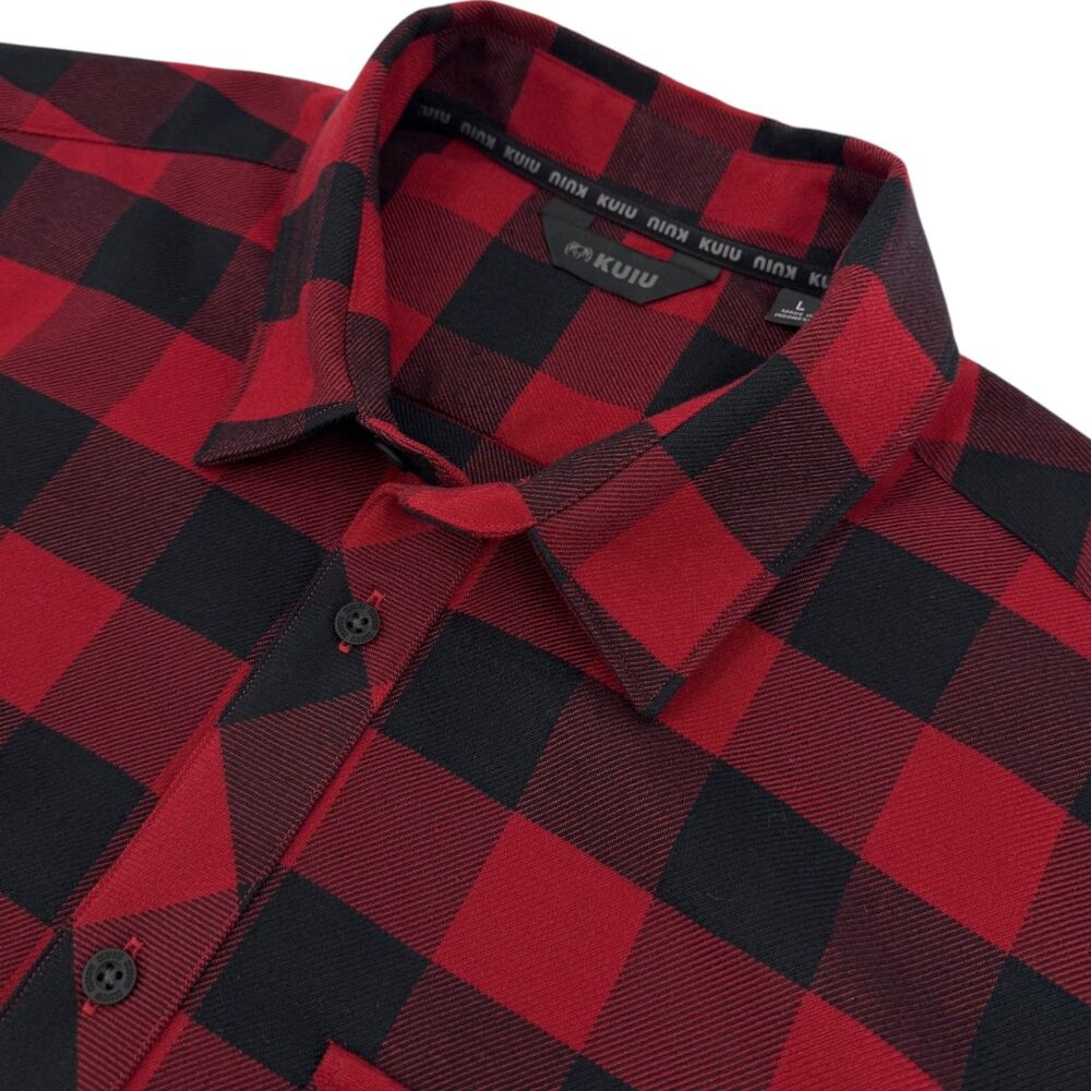 KUIU Men's Base Camp Heavyweight Flannel Shirt Red Plaid Buffalo Check Large
